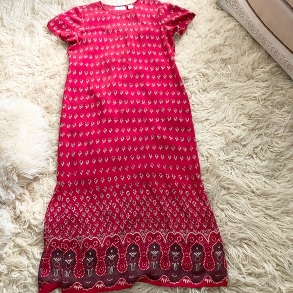 Nordstrom | Red Black Maxi Dress Floral Print Slit Large Paisley Print - Picture 4 of 11